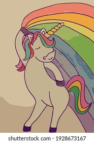 the unicorn dances and releases a rainbow from its paws
