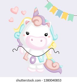 a unicorn decorating with love and word banner