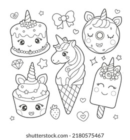 Unicorn desserts cup cake   ice cream coloring page