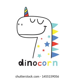 Unicorn Dinosaur Drawing As Vector For Kids Fashion