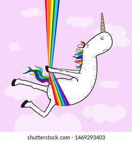 unicorn doing aerial yoga on rainbow canvases