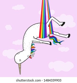 unicorn doing Aerial yoga on a rainbow