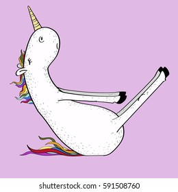 Unicorn is doing stretching exercises