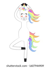 Unicorn doing yoga. Enlightenment, exercise, design, healthy lifestyle, Scandinavian style, children's print