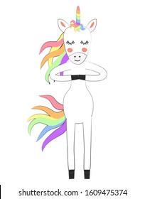 Unicorn doing yoga. Enlightenment, exercise, design, healthy lifestyle, Scandinavian style, children's print