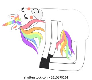 Unicorn doing yoga. Enlightenment, exercise, design, healthy lifestyle, Scandinavian style, children's print