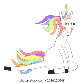 Unicorn doing yoga. Enlightenment, exercise, design, healthy lifestyle, Scandinavian style, children's print
