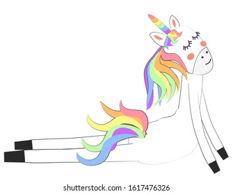 Unicorn doing yoga. Enlightenment, exercise, design, healthy lifestyle, Scandinavian style, children's print