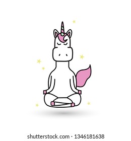 Unicorn doing yoga, vector design