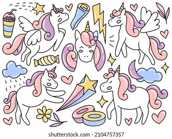Unicorn Doodle Clip Art Collection