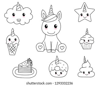 Unicorn Doodle, cute unicorn cartoon 