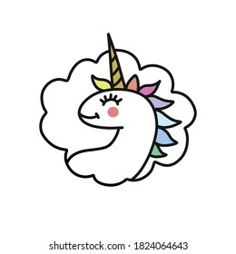 unicorn doodle icon, vector illustration