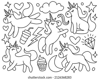 Unicorn Doodle Line Art Collection