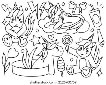 Unicorn Doodle Line Art Collection