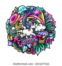 Ilustración de diseño del vector de doodle de Unicorn