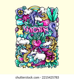 Unicorn Doodle Vector Elements Design Illustration