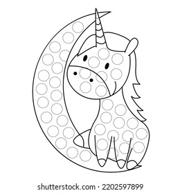 Unicorn Dot Marker Coloring Pages. Vector coloring page for kids.