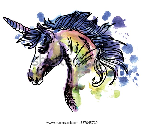 Unicorn Drawing By Hand Vintage Style Stock Vector (Royalty Free) 567045730