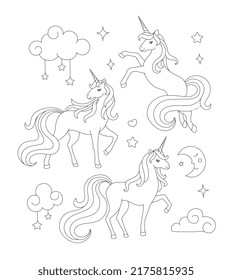 Unicorn drawing coloring page illustration