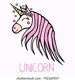 Unicorn drawing cute icon, for magical poster – stock illustration 