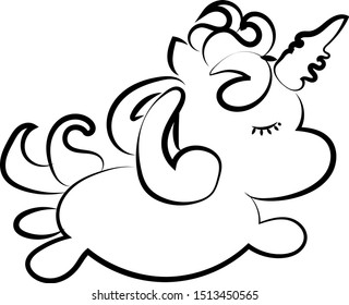 Unicorn drawing, illustration, vector on white background.