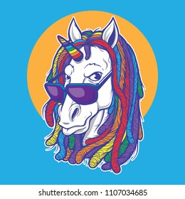 Unicorn with dreadlock rainbows hair