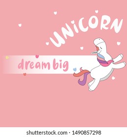 unicorn dream big text line pink glitter girl tee illustration art vector