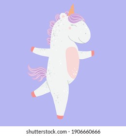 Unicorn in a dress dancing dance, happy horse, flat illustration