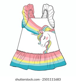 Unicornio e ilustración de vestido. Diseño de patrón de vestido de niña y más