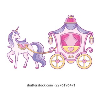 Unicorn, der eine Kutsche für die Prinzessin-Illustration fährt