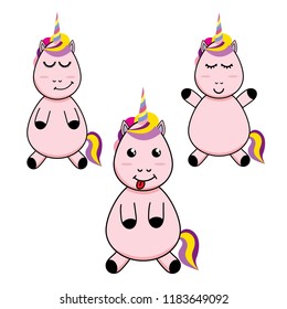 Unicorn emoticons. Vector Illustration EPS 10