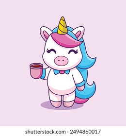 Unicorn Enjoying a Coffee Mug in a Whimsical Fantasy Illustration
