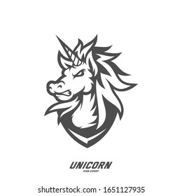 Unicorn Esport gaming mascot logo template Vector. Modern Head Unicorn Logo Vector
