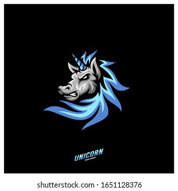 Unicorn Esport gaming mascot logo template Vector. Modern Head Unicorn Logo Vector