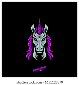 Unicorn Esport gaming mascot logo template Vector. Modern Head Unicorn Logo Vector svg