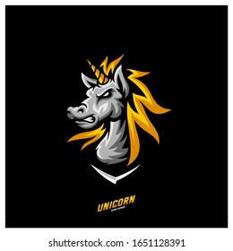 Unicorn Esport gaming mascot logo template Vector. Modern Head Unicorn Logo Vector