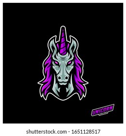 Unicorn Esport gaming mascot logo template Vector. Modern Head Unicorn Logo Vector