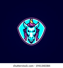 Unicorn e-sport logo design badge