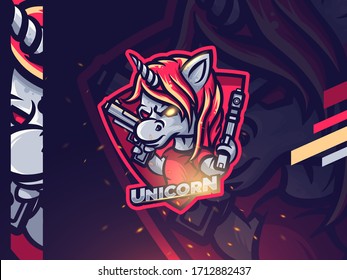 unicorn esport mascot logo design svg