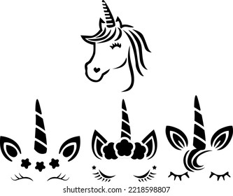 Unicorn Expression Design Line  Art Drawing Vector Sets