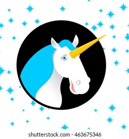 Unicorn fabulous beast with horn. Magic animal with round. Fantastic brute
