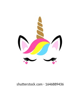 Unicorn Face Cute Clipart Vector Isolated.