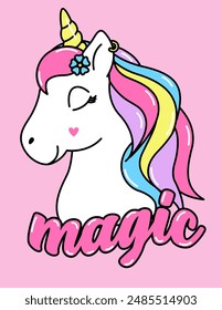 UNICORN FACE ILLUSTRATION MAGICAL COLORFUL HAIR