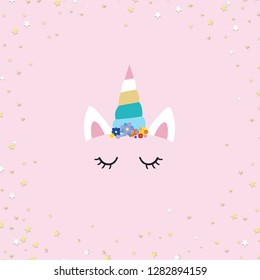 Unicorn Face With Pink Background, Vector Illustration
