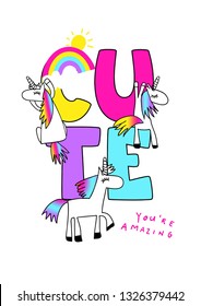 unicorn face with quotes. portrait of a funny unicorn girl with text. banner with cute unicorn