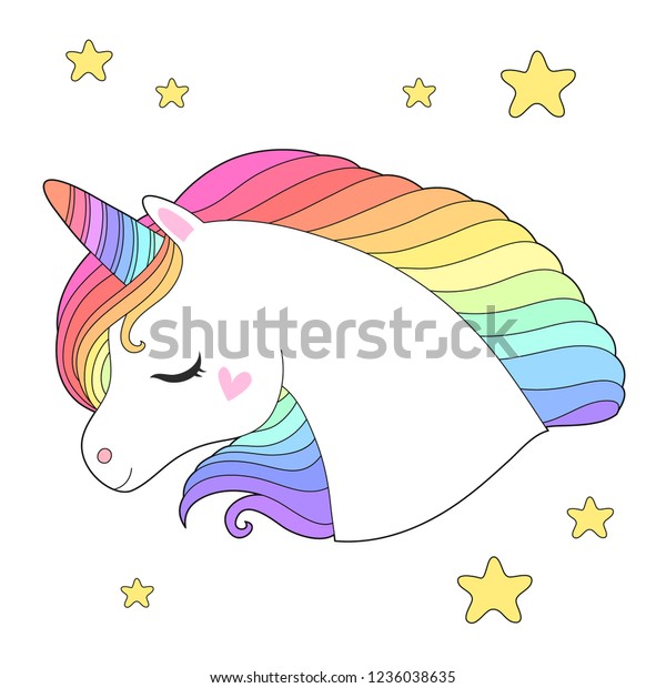 Unicorn Face Rainbow Hair Vector Illustration Stock Vector (Royalty ...