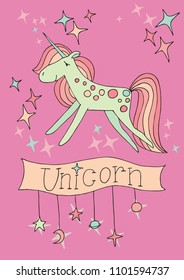 
Unicorn fairy animal contours vector illustration fantasy hand drawing
