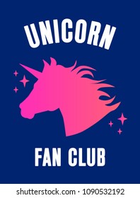 unicorn fan club cute card vector illustration