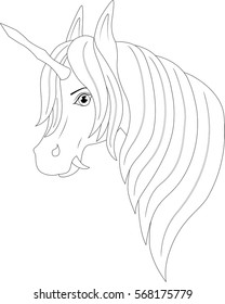 unicorn with fangs, coloring page 