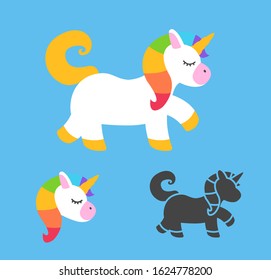 Unicorn fantasy with colorful hair and golden horn vector flat illustration set good for svg merchandise printing